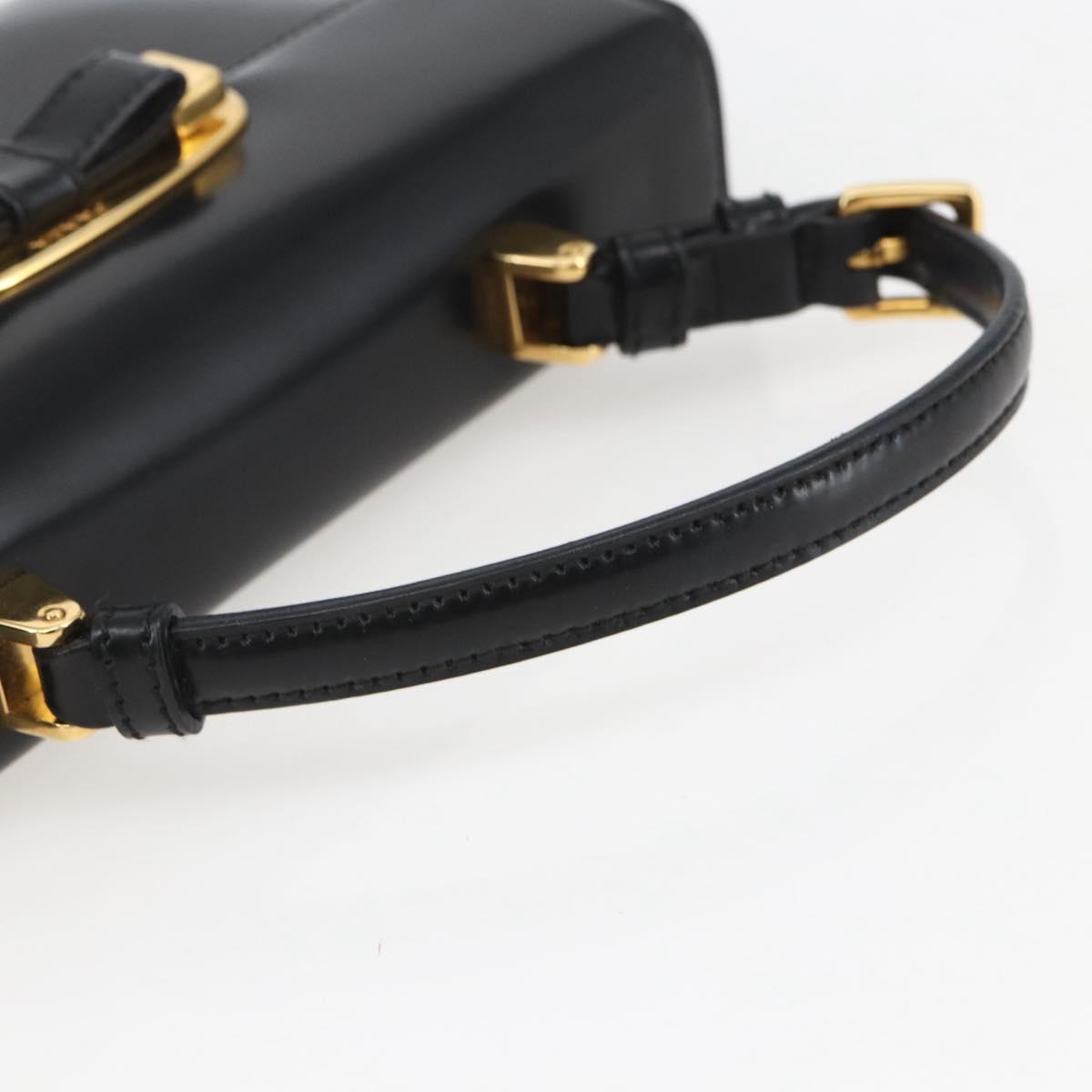 PRADA Hand Bag Leather Black Gold Auth 156455V