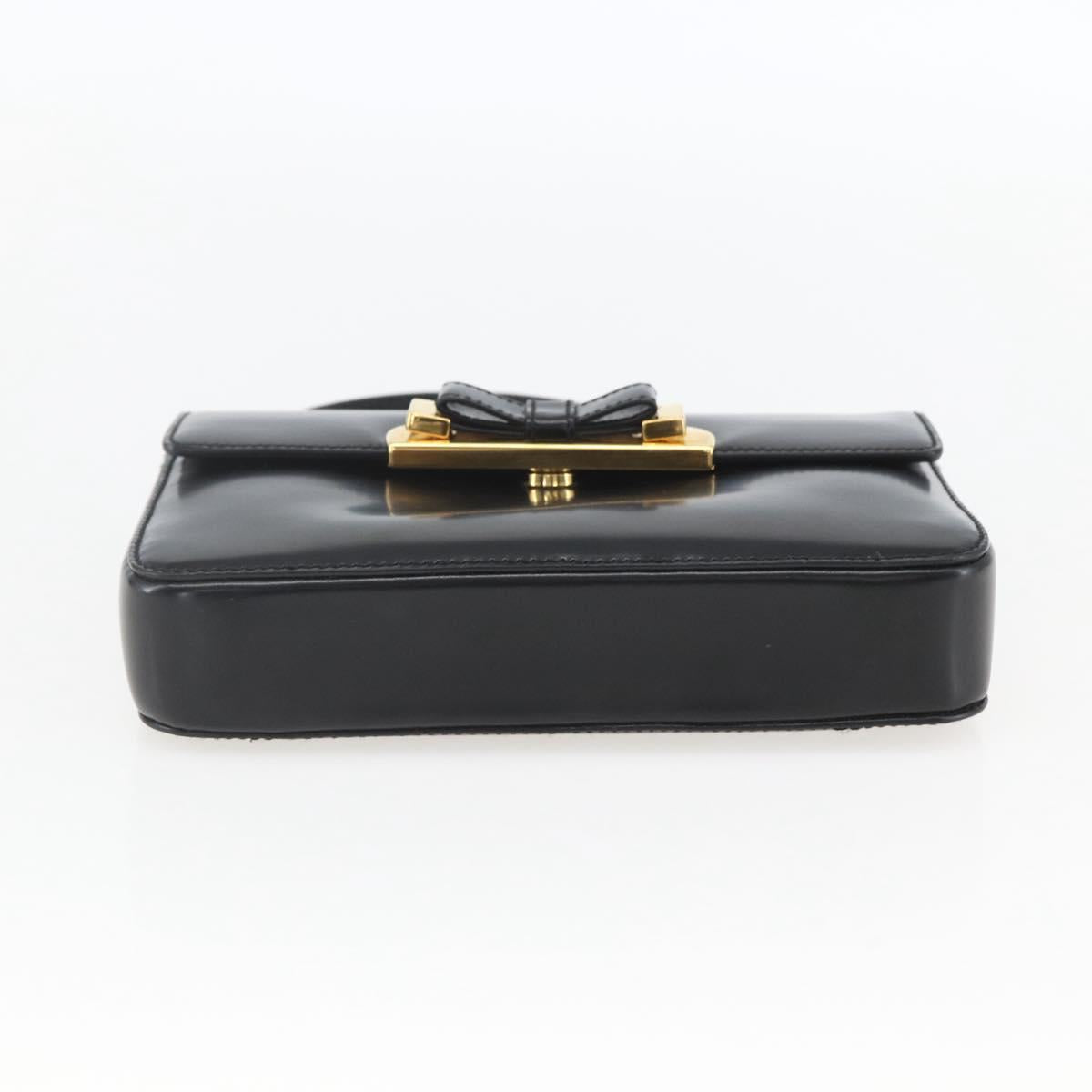 PRADA Hand Bag Leather Black Gold Auth 156455V