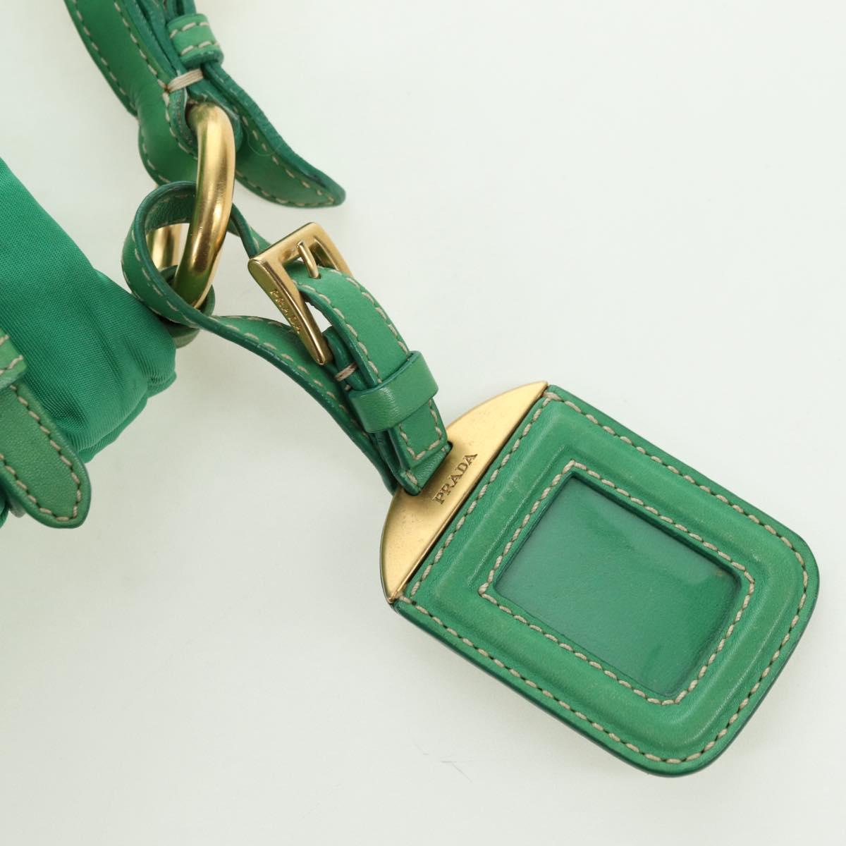 PRADA Shoulder Bag Nylon Green Gold Auth 156456