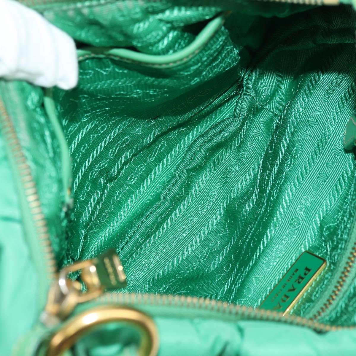PRADA Shoulder Bag Nylon Green Gold Auth 156456
