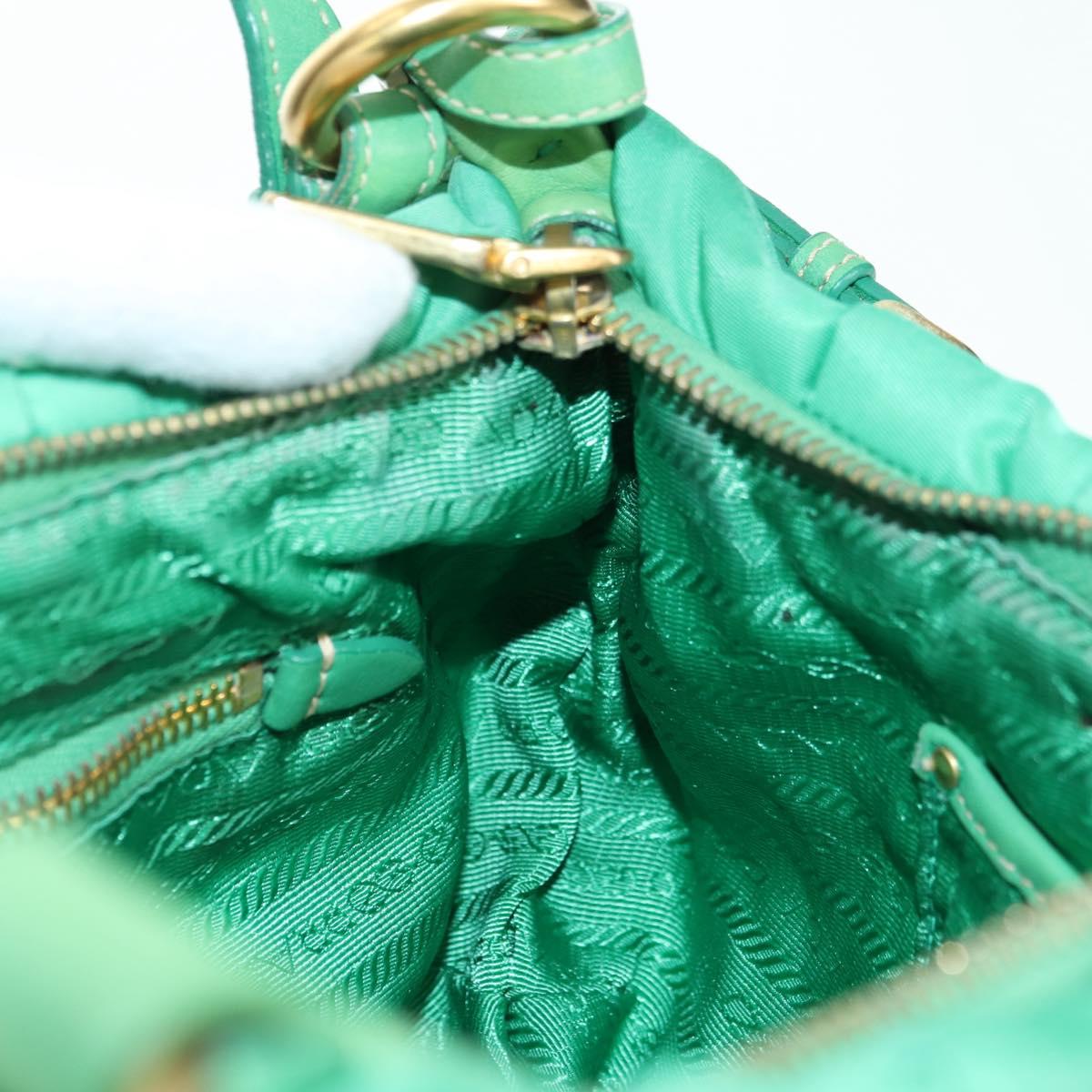 PRADA Shoulder Bag Nylon Green Gold Auth 156456