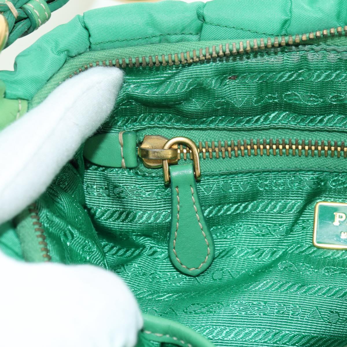 PRADA Shoulder Bag Nylon Green Gold Auth 156456