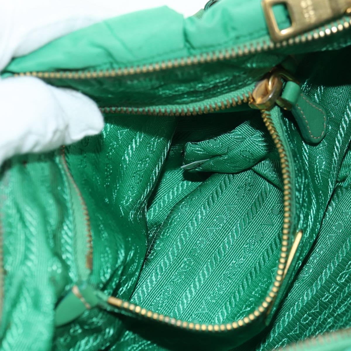 PRADA Shoulder Bag Nylon Green Gold Auth 156456