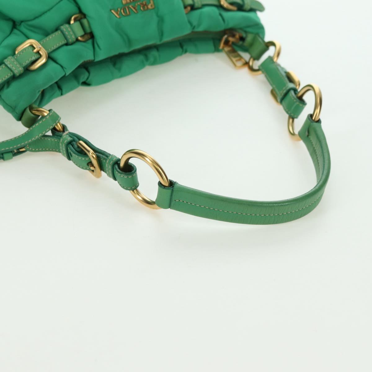 PRADA Shoulder Bag Nylon Green Gold Auth 156456