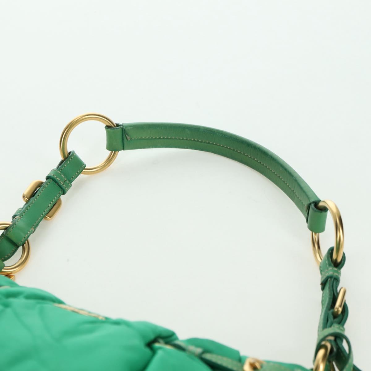 PRADA Shoulder Bag Nylon Green Gold Auth 156456