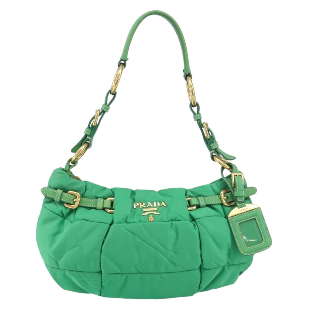 PRADA Shoulder Bag Nylon Green Gold Auth 156456V