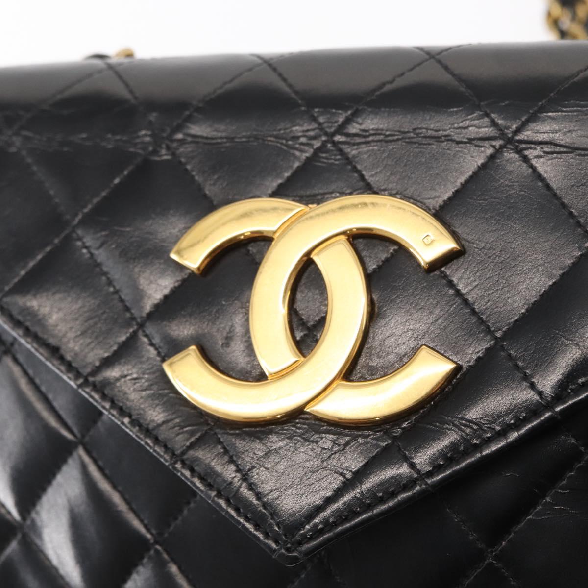 CHANEL Matelasse Chain Shoulder Bag Leather Black Gold CC Auth 156461
