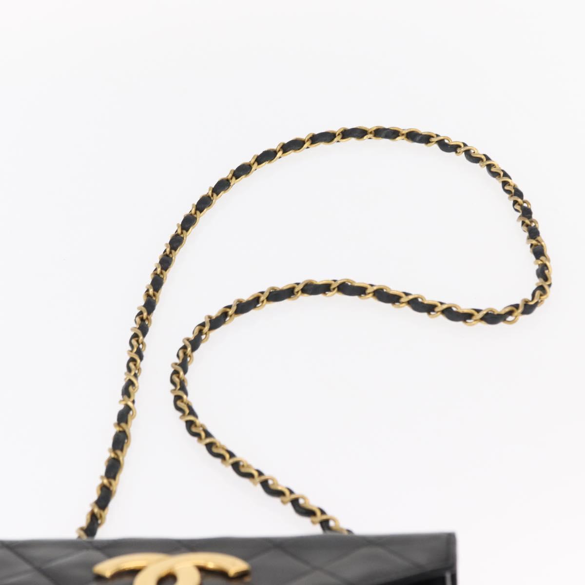 CHANEL Matelasse Chain Shoulder Bag Leather Black Gold CC Auth 156461