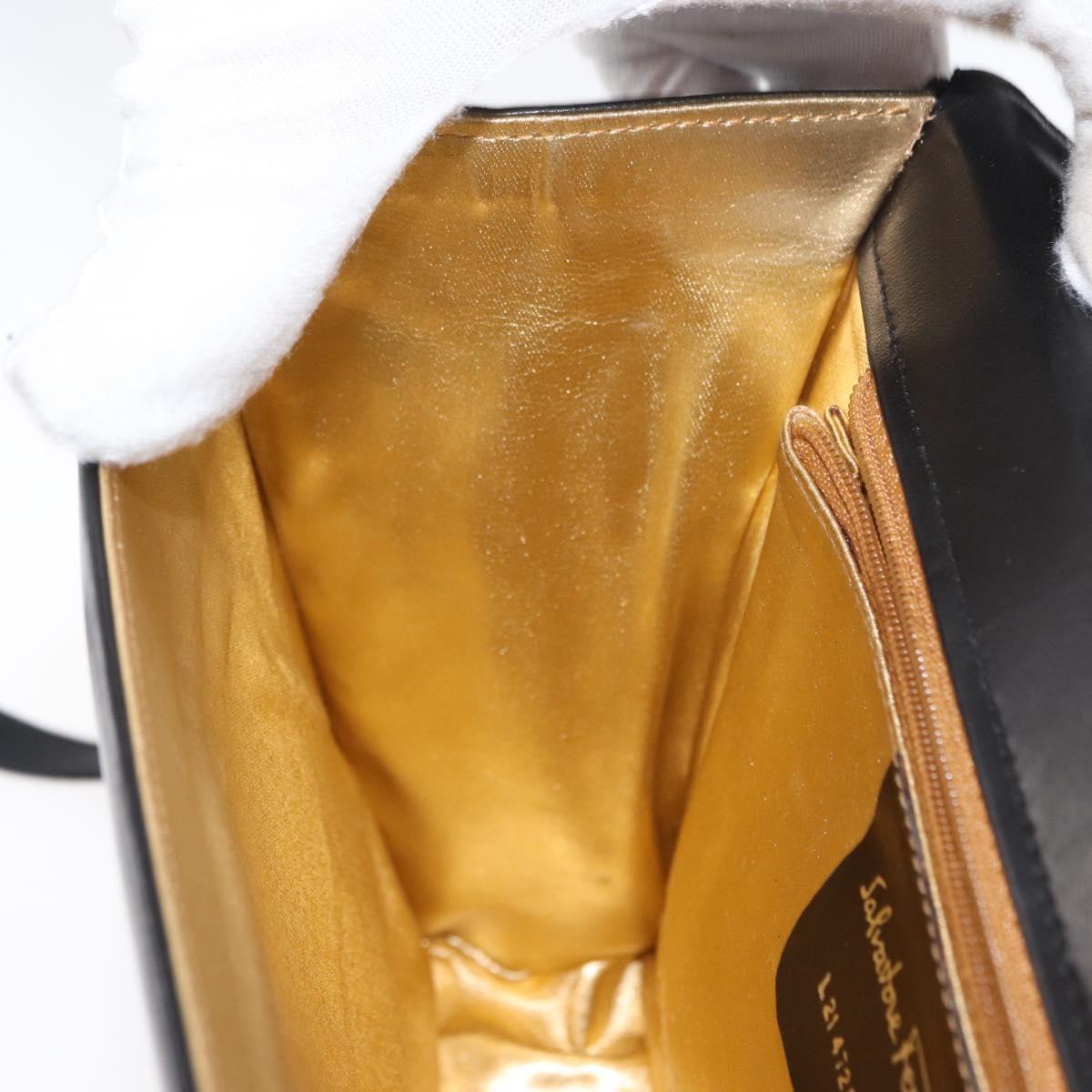Salvatore Ferragamo Gancini Shoulder Bag Suede Leather Black Gold Auth 156462