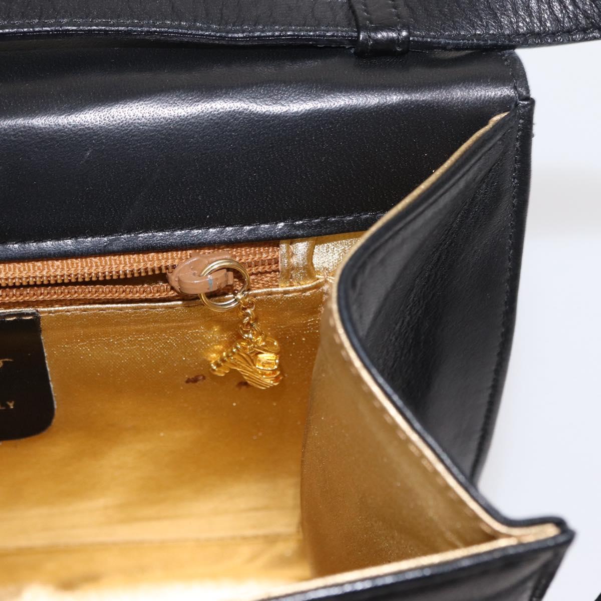 Salvatore Ferragamo Gancini Shoulder Bag Suede Leather Black Gold Auth 156462