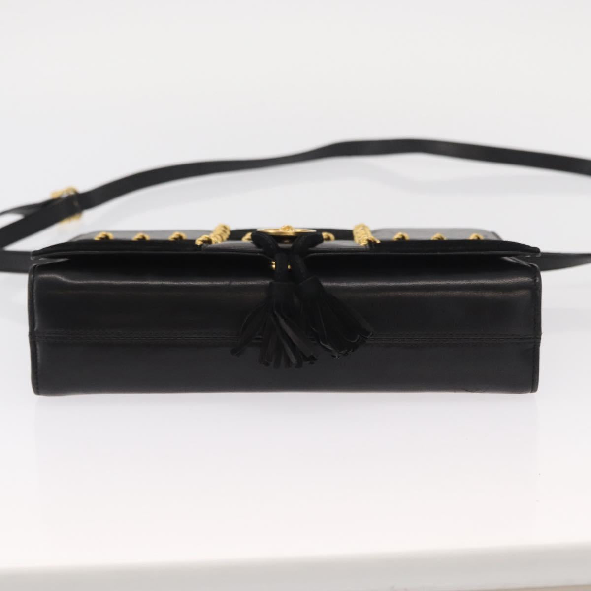Salvatore Ferragamo Gancini Shoulder Bag Suede Leather Black Gold Auth 156462