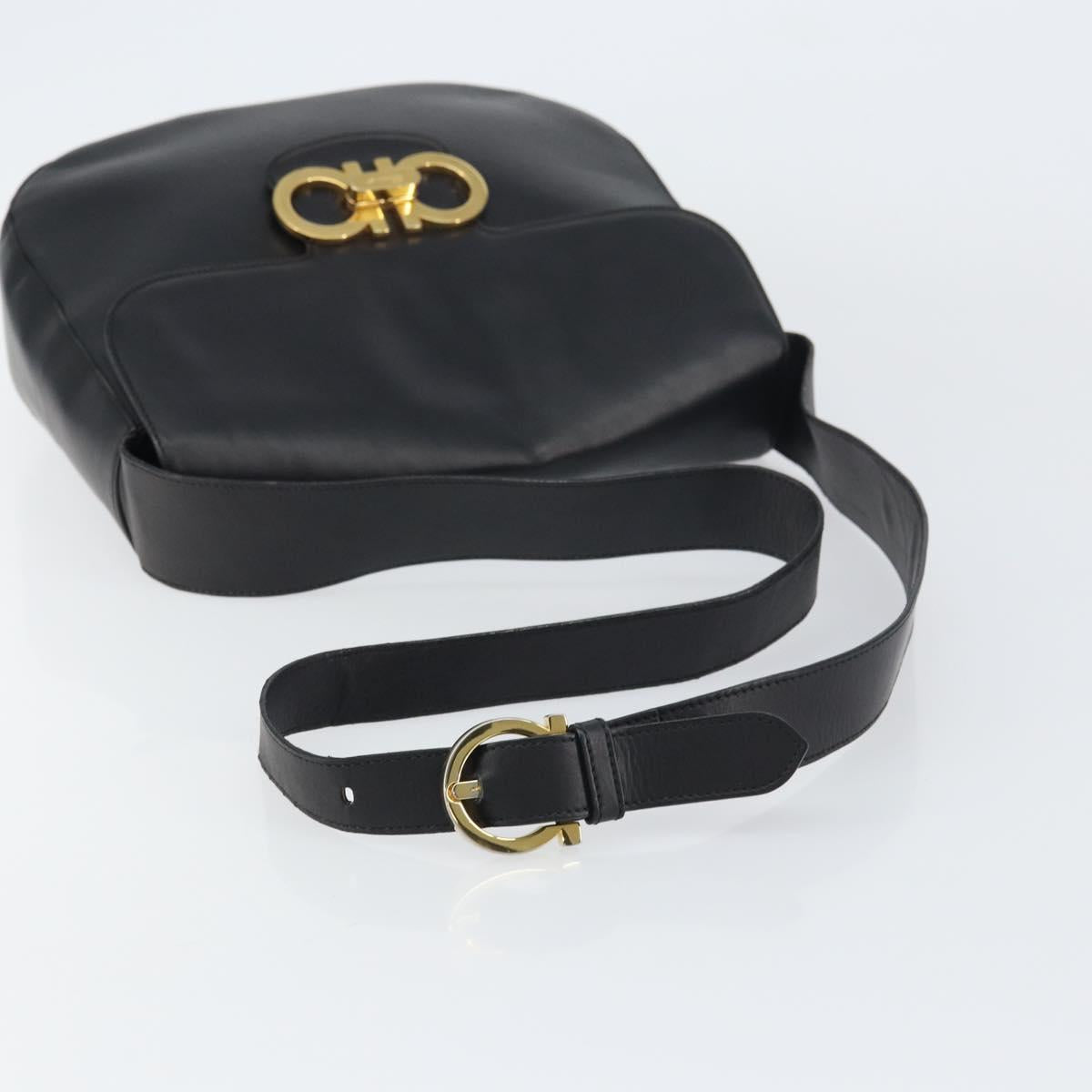 Salvatore Ferragamo Gancini Shoulder Bag Leather Black Gold Auth 156463