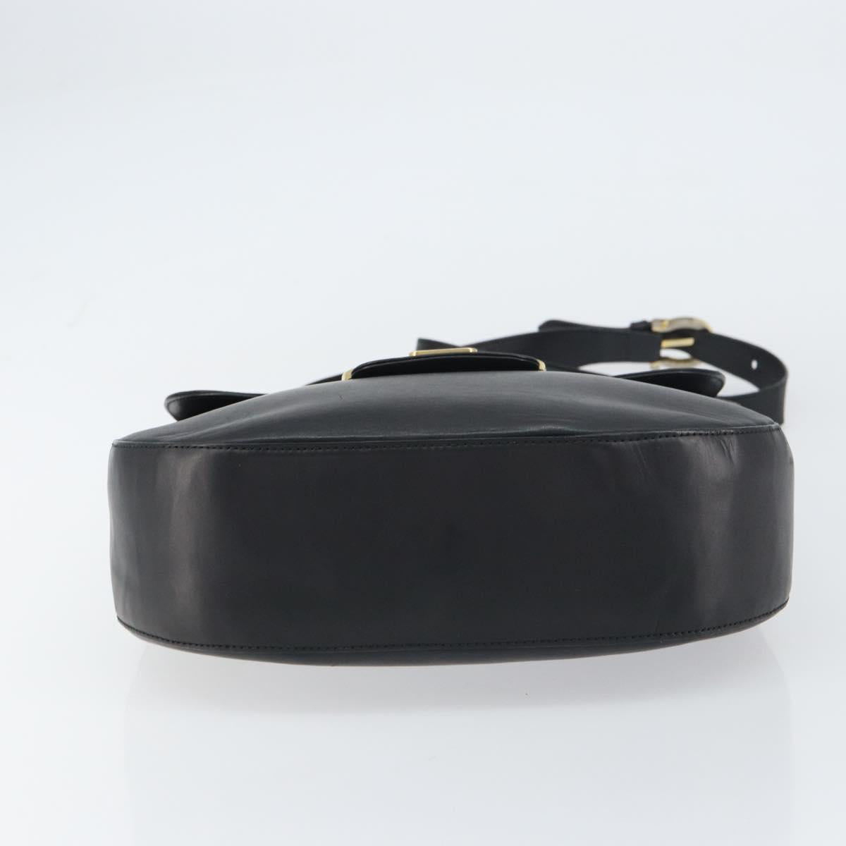 Salvatore Ferragamo Gancini Shoulder Bag Leather Black Gold Auth 156463