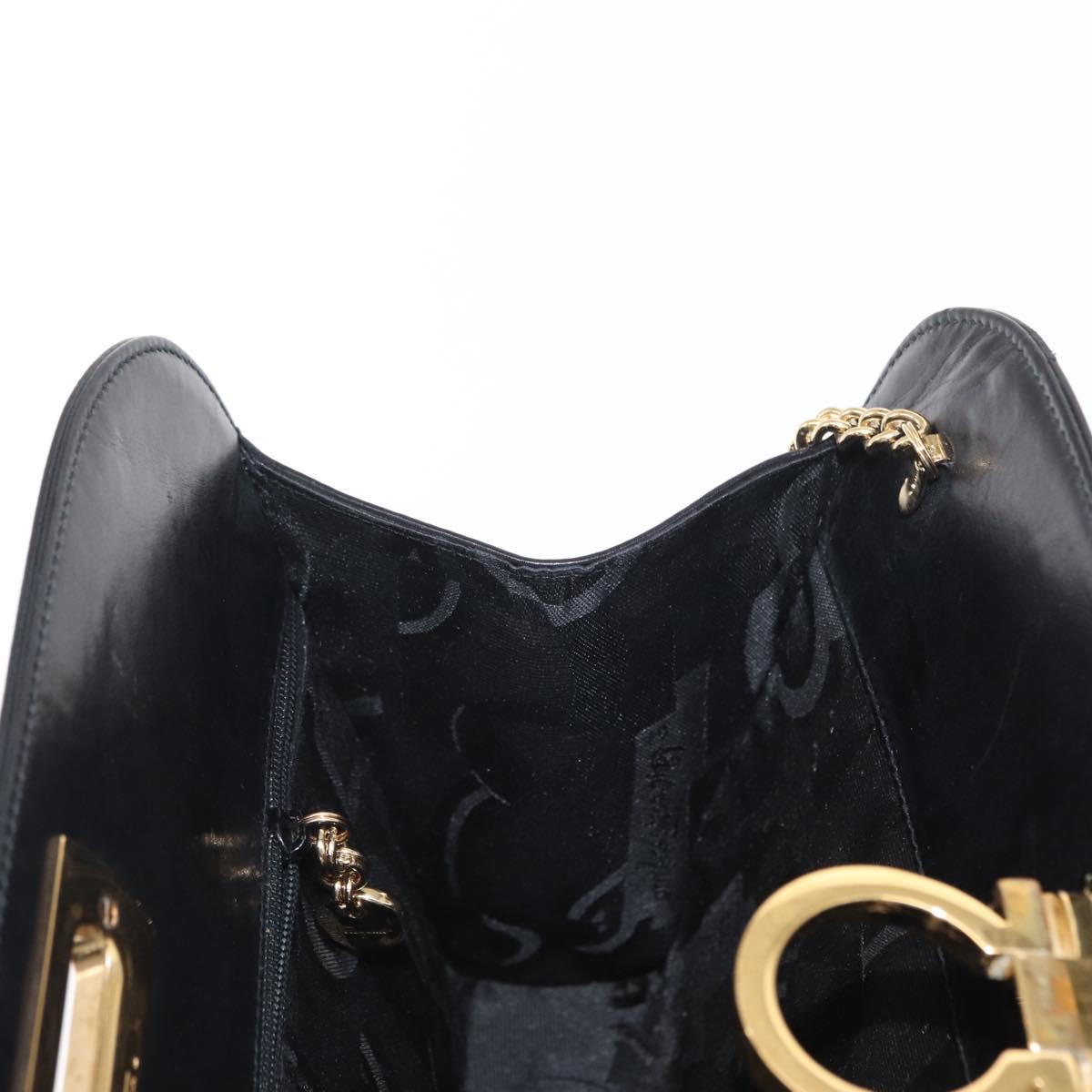 Salvatore Ferragamo Gancini Chain Shoulder Bag Leather Black Gold Auth 156464