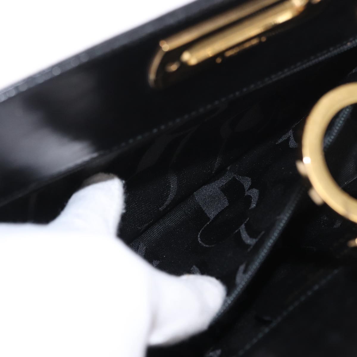 Salvatore Ferragamo Gancini Chain Shoulder Bag Leather Black Gold Auth 156464