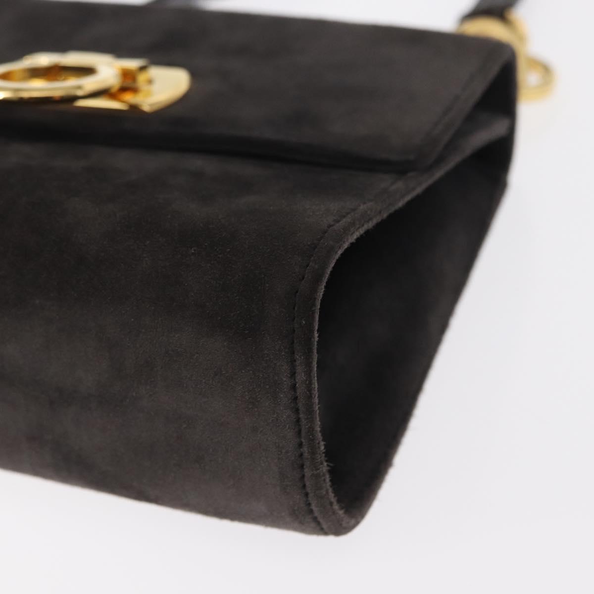 Salvatore Ferragamo Gancini Shoulder Bag Suede Gray Gold Auth 156470