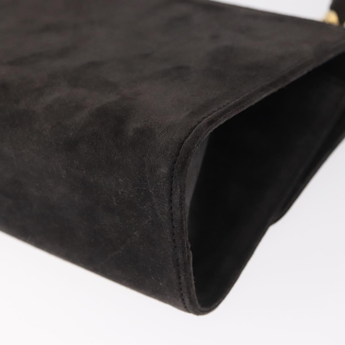 Salvatore Ferragamo Gancini Shoulder Bag Suede Gray Gold Auth 156470