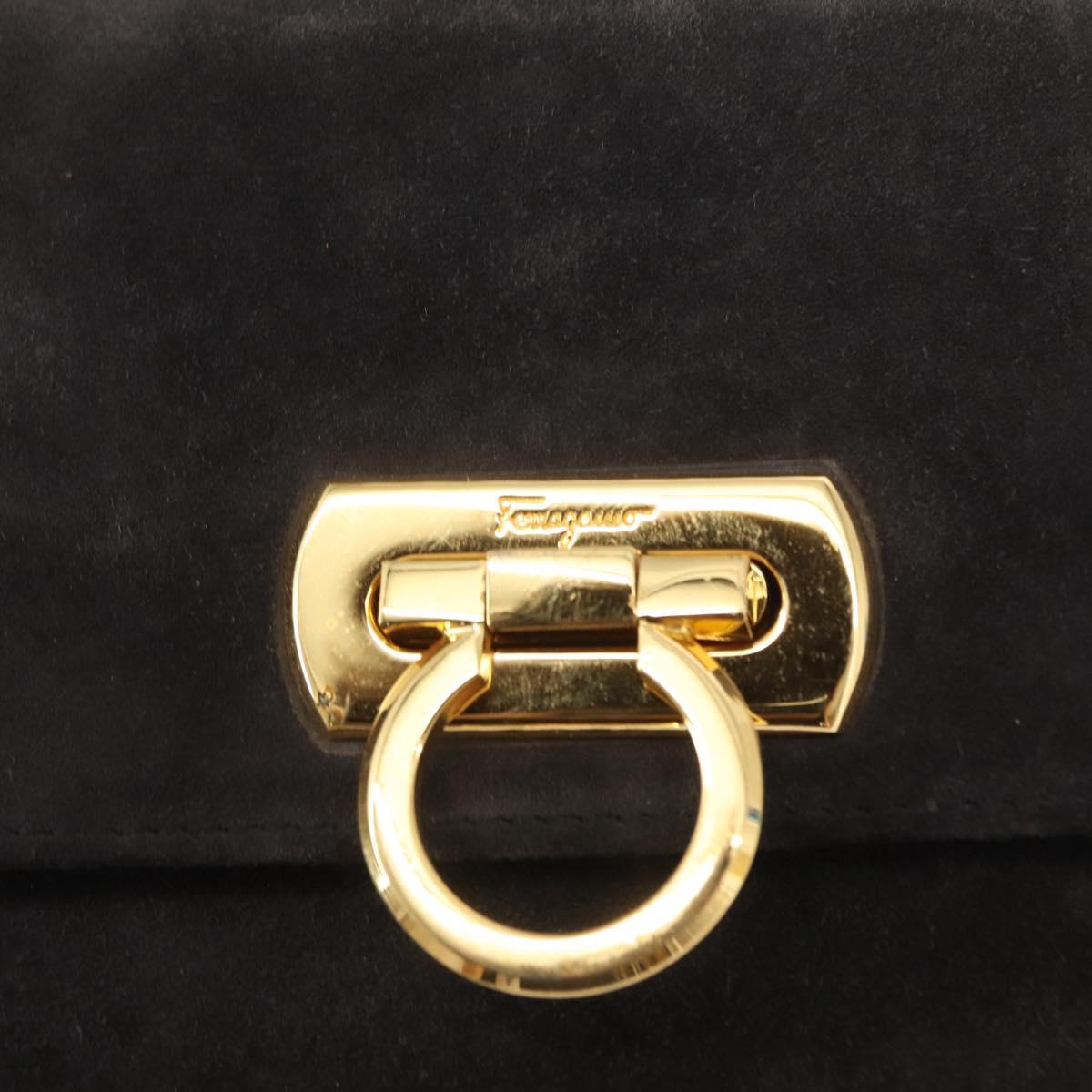 Salvatore Ferragamo Gancini Shoulder Bag Suede Gray Gold Auth 156470