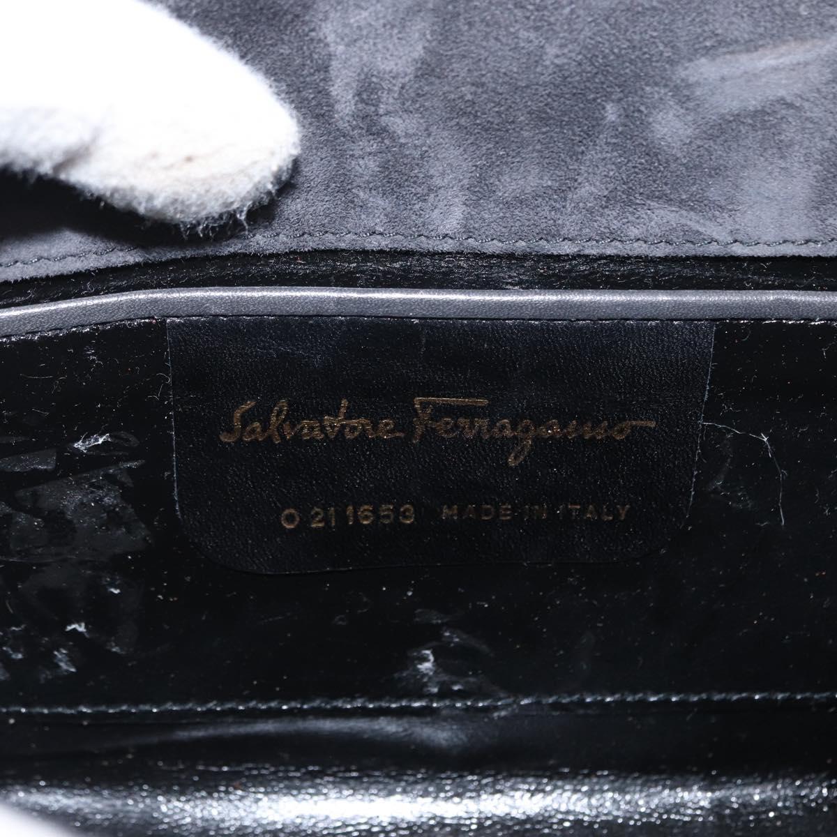 Salvatore Ferragamo Gancini Shoulder Bag Suede Gray Gold Auth 156470
