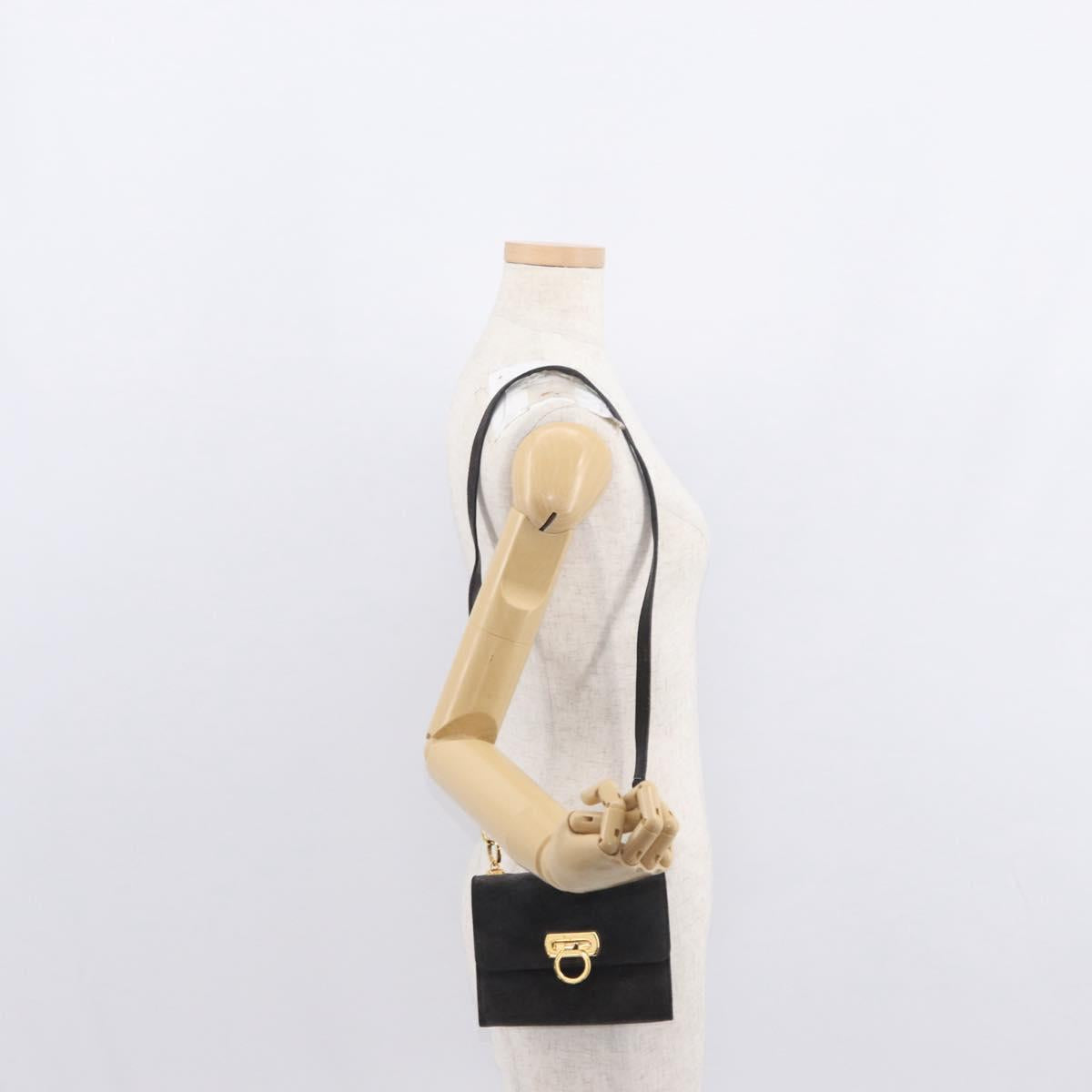 Salvatore Ferragamo Gancini Shoulder Bag Suede Gray Gold Auth 156470