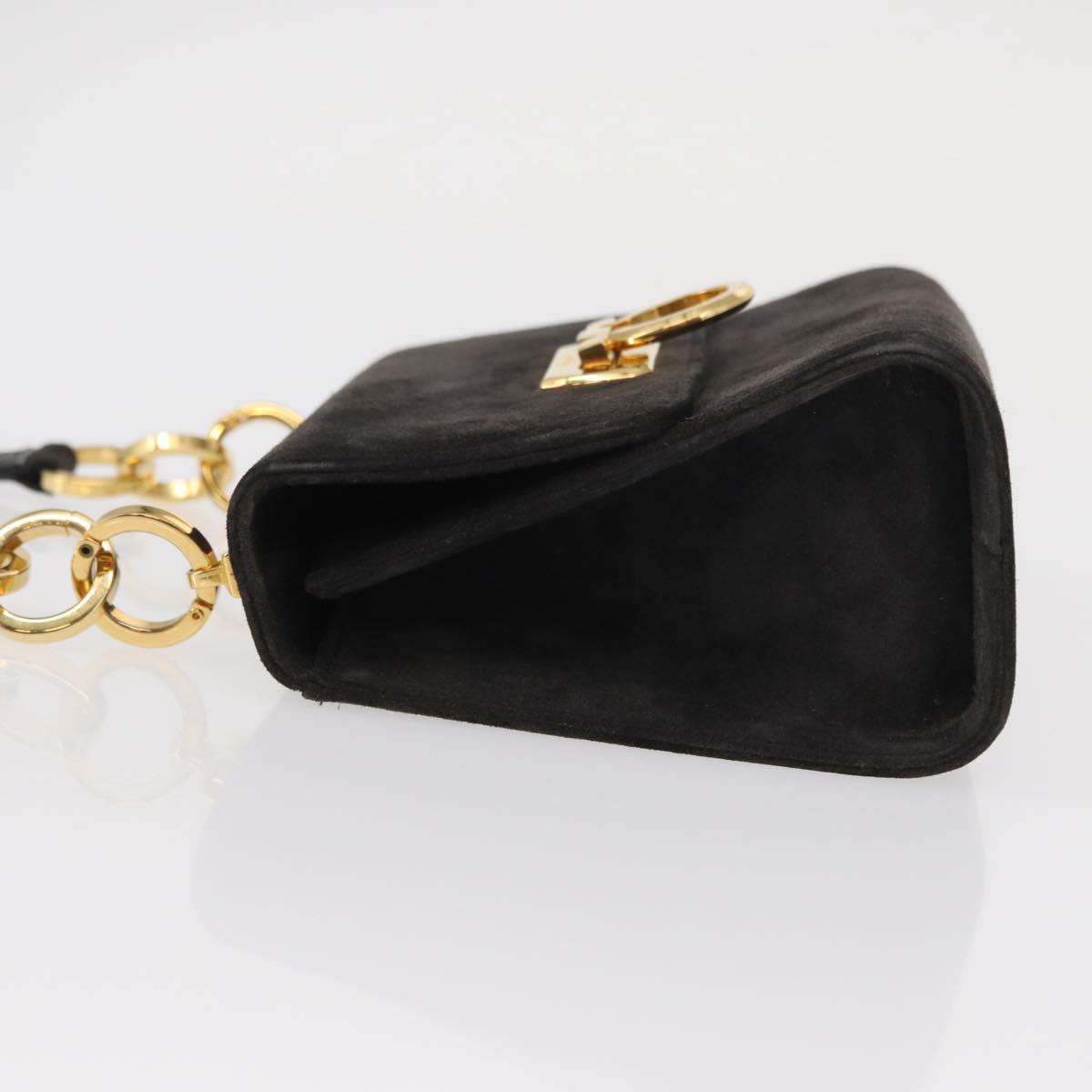 Salvatore Ferragamo Gancini Shoulder Bag Suede Gray Gold Auth 156470