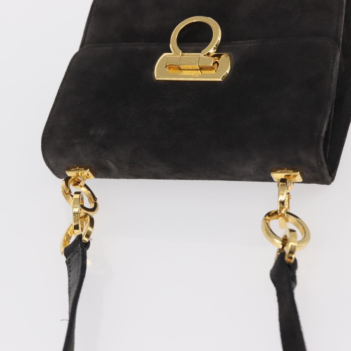 Salvatore Ferragamo Gancini Shoulder Bag Suede Gray Gold Auth 156470