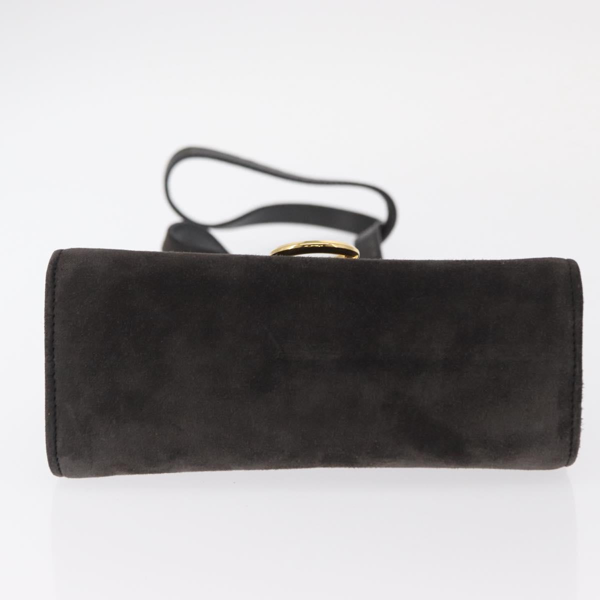 Salvatore Ferragamo Gancini Shoulder Bag Suede Gray Gold Auth 156470