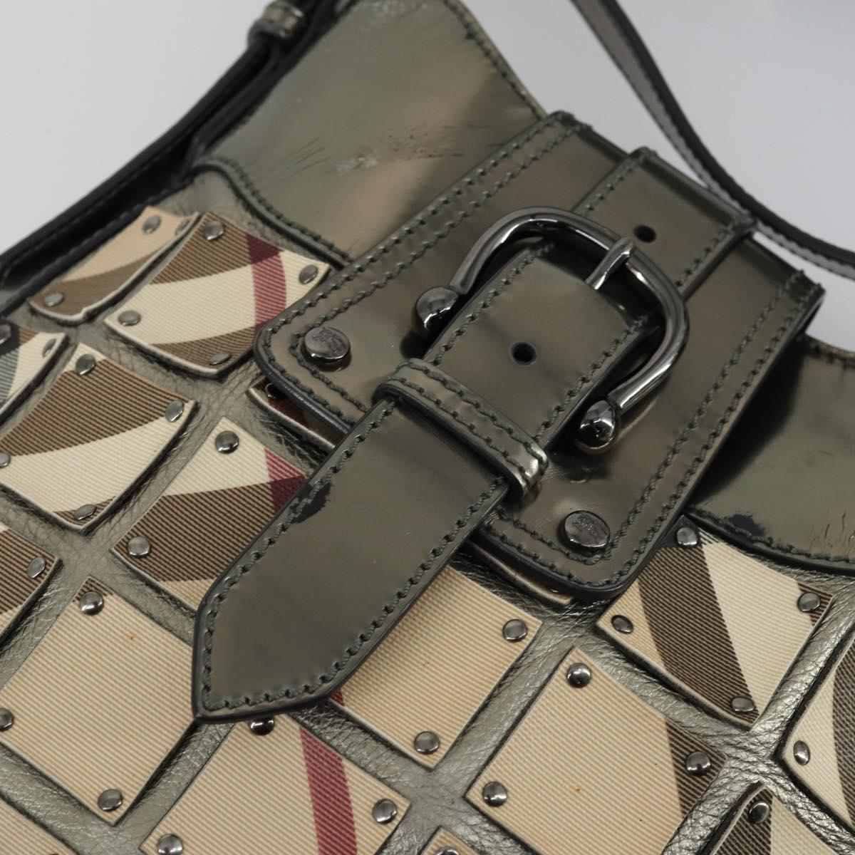 BURBERRY Nova Check Shoulder Bag PVC Beige Silver Auth 156476