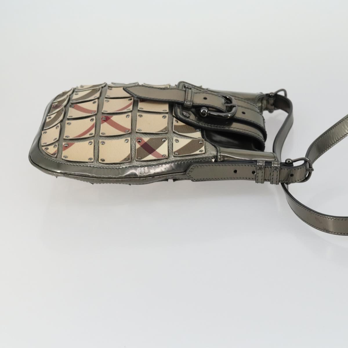 BURBERRY Nova Check Shoulder Bag PVC Beige Silver Auth 156476