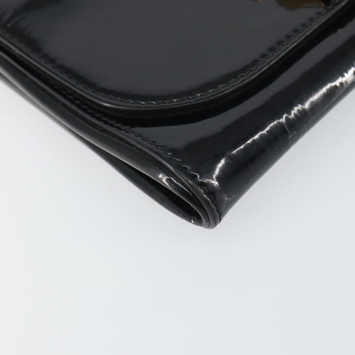 FENDI Shoulder Bag Enamel Black Gold Auth 156479
