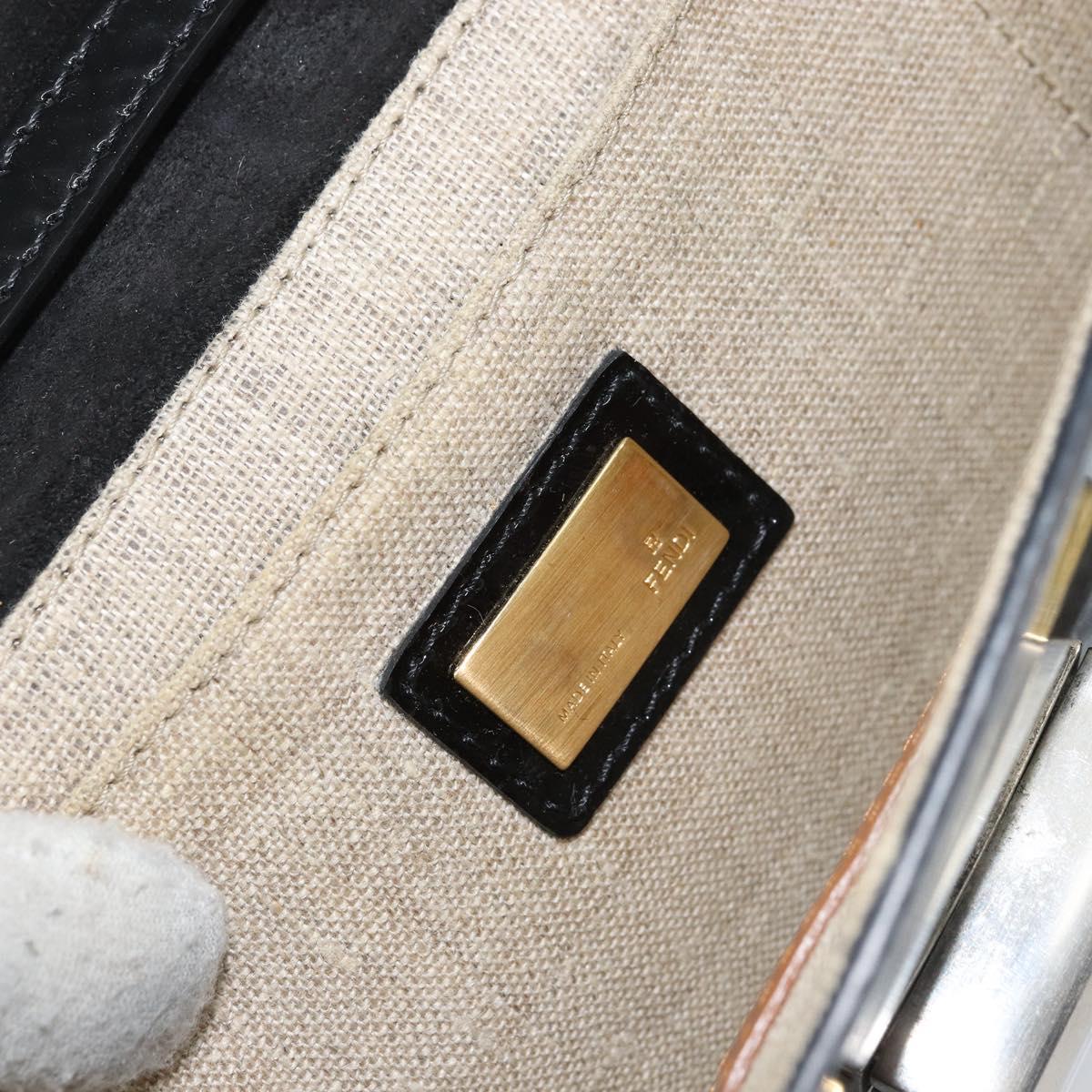 FENDI Shoulder Bag Enamel Black Gold Auth 156479