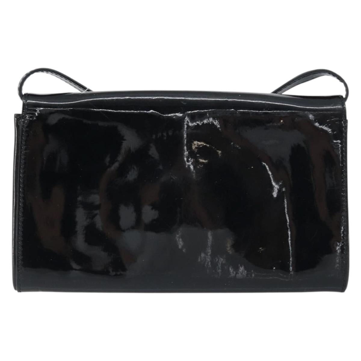 FENDI Shoulder Bag Enamel Black Gold Auth 156479