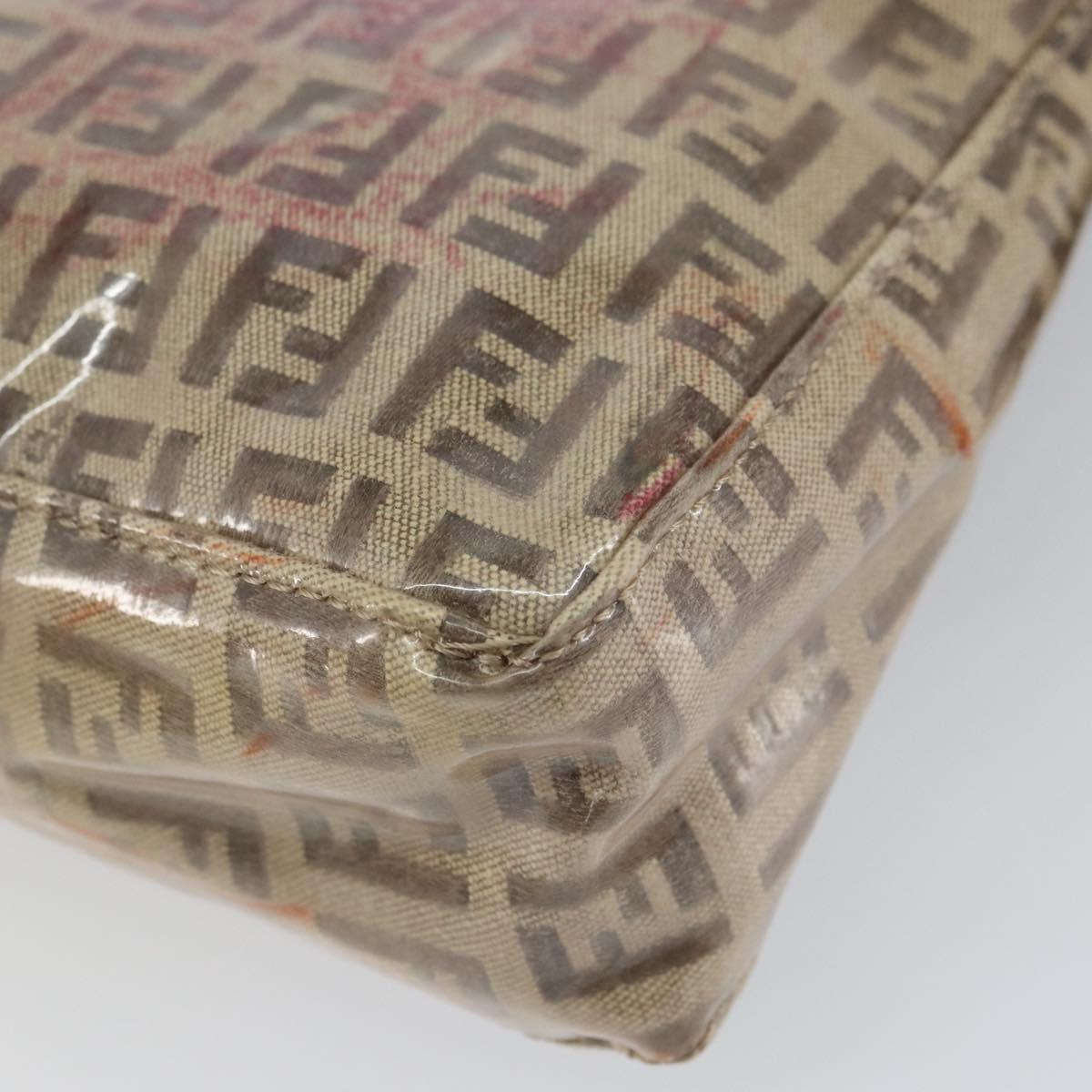 FENDI Zucchino Canvas Pouch Enamel Beige Gold Auth 156480