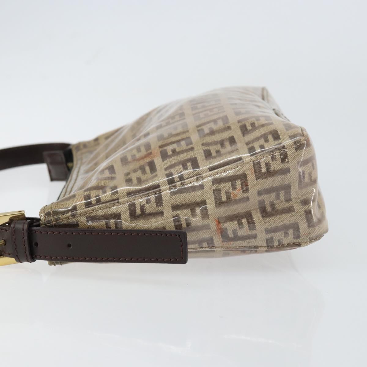FENDI Zucchino Canvas Pouch Enamel Beige Gold Auth 156480