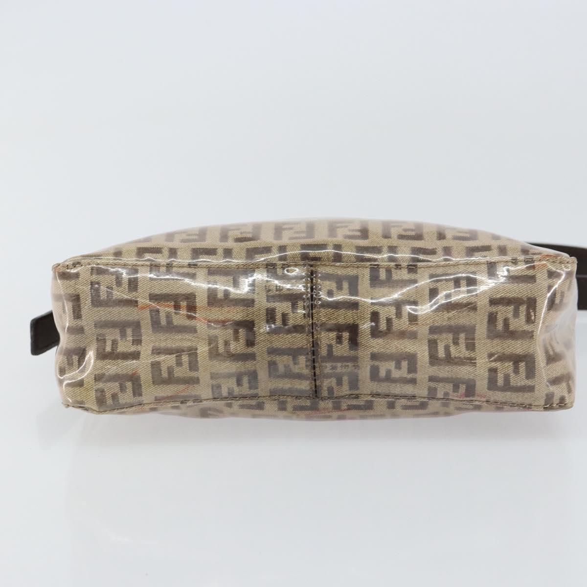 FENDI Zucchino Canvas Pouch Enamel Beige Gold Auth 156480