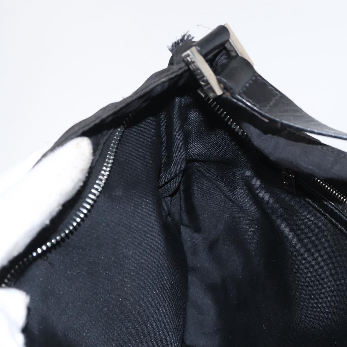 FENDI Zucca Canvas Shoulder Bag Black Silver Auth 156481