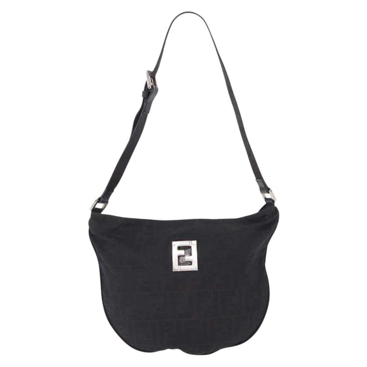 FENDI Zucca Canvas Shoulder Bag Black Silver Auth 156481