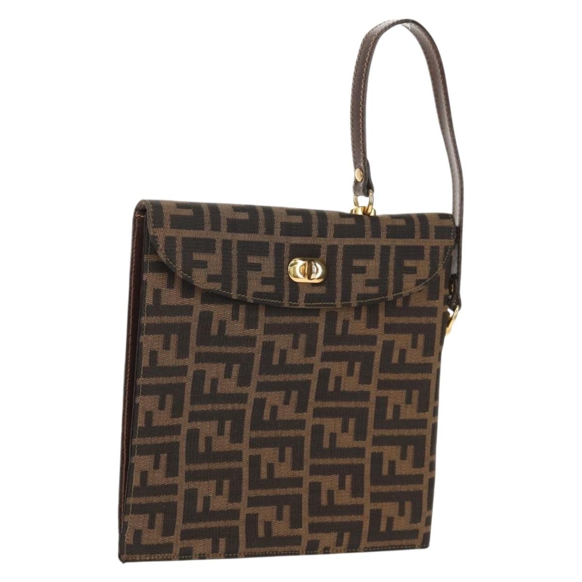 FENDI Zucca Canvas Hand Bag Black Brown Auth 156483V