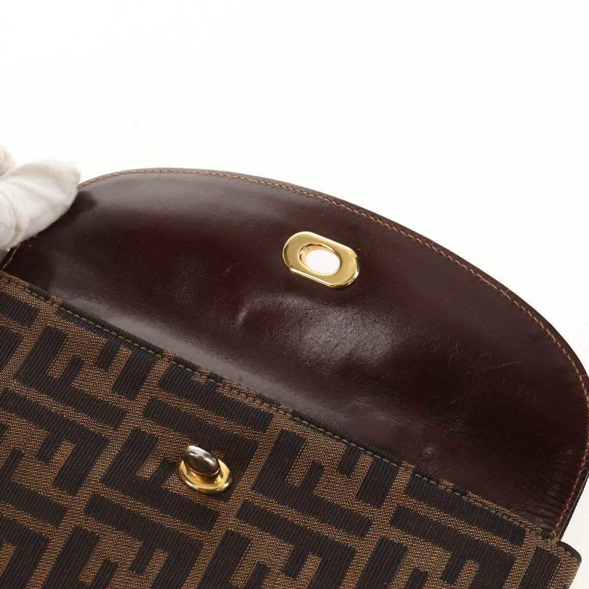 FENDI Zucca Canvas Hand Bag Black Brown Auth 156483V