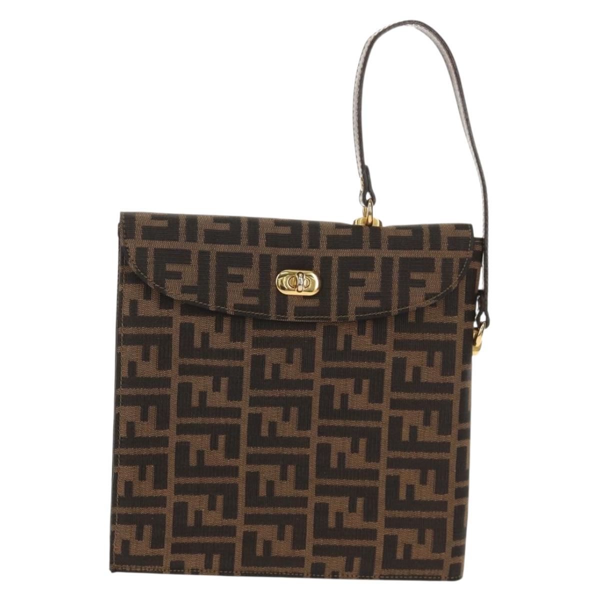 FENDI Zucca Canvas Hand Bag Black Brown Auth 156483V