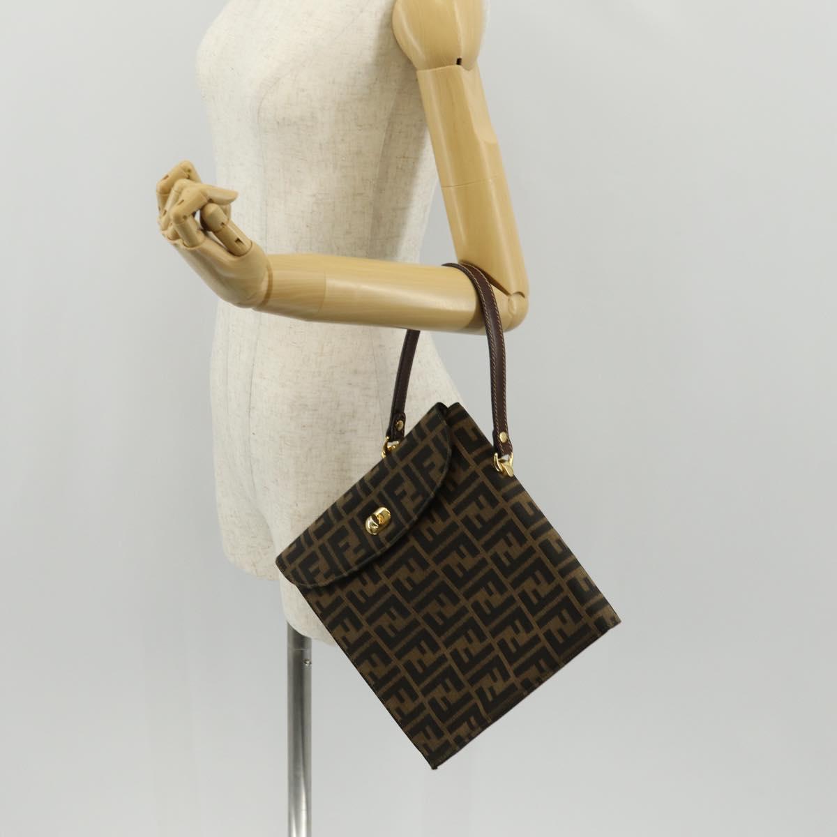 FENDI Zucca Canvas Hand Bag Black Brown Auth 156483V