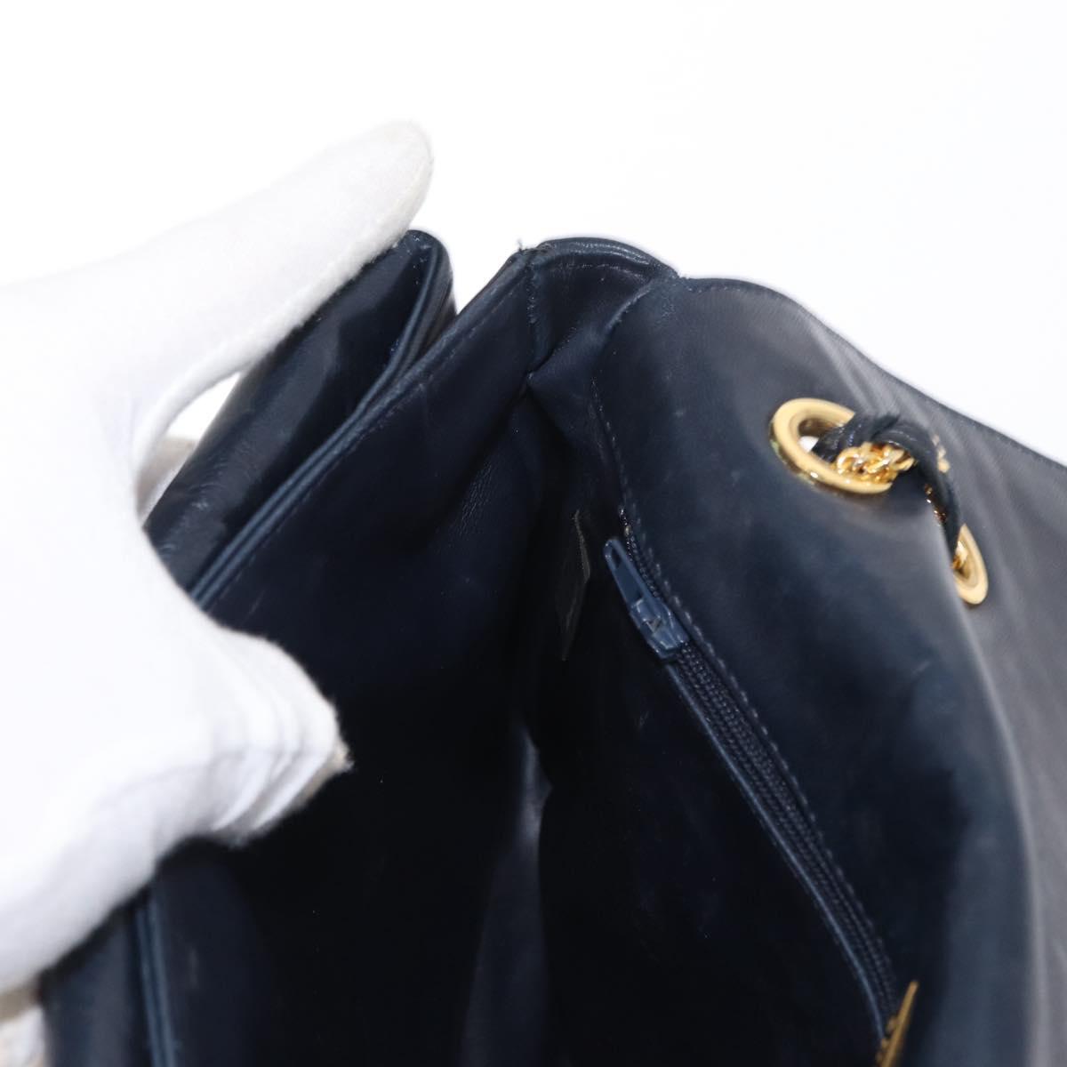 BALLY Chain Shoulder Bag Leather Navy Gold Auth 156485