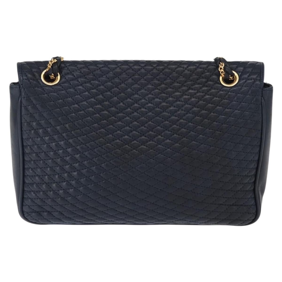 BALLY Chain Shoulder Bag Leather Navy Gold Auth 156485