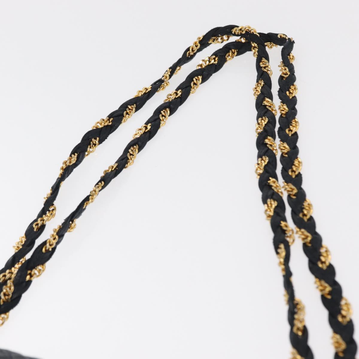 BALLY Chain Shoulder Bag Leather Navy Gold Auth 156485
