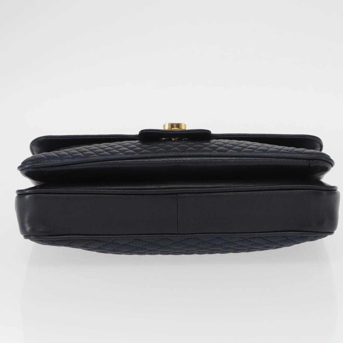 BALLY Chain Shoulder Bag Leather Navy Gold Auth 156485