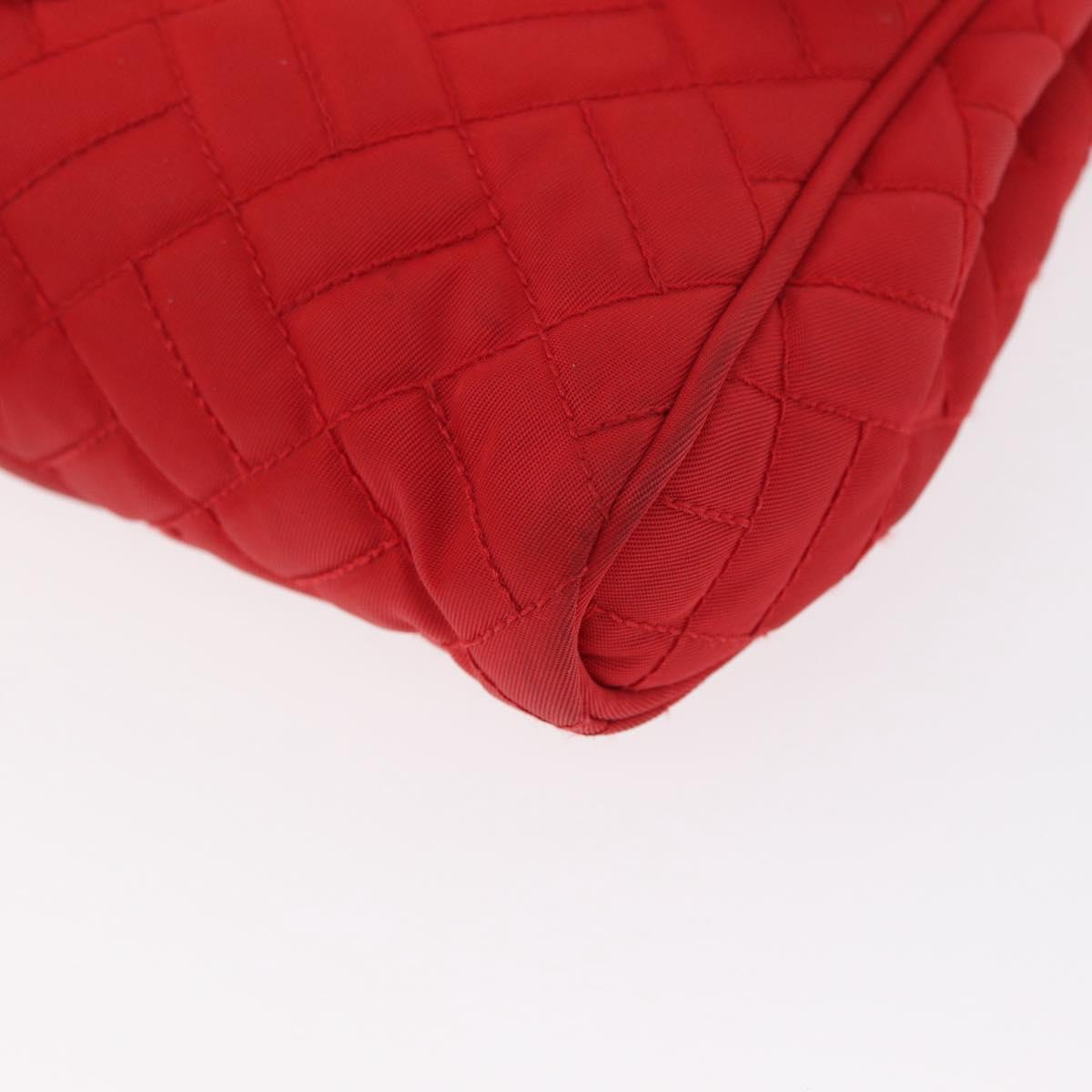 PRADA Chain Shoulder Bag Nylon Red Gold Auth 156490