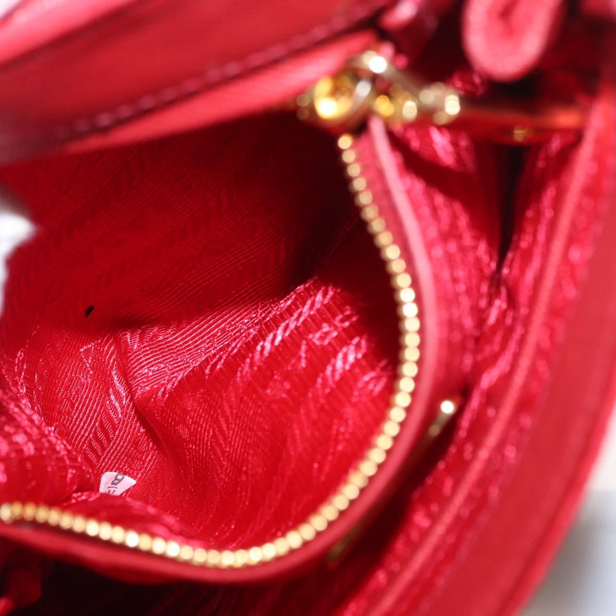 PRADA Chain Shoulder Bag Nylon Red Gold Auth 156490