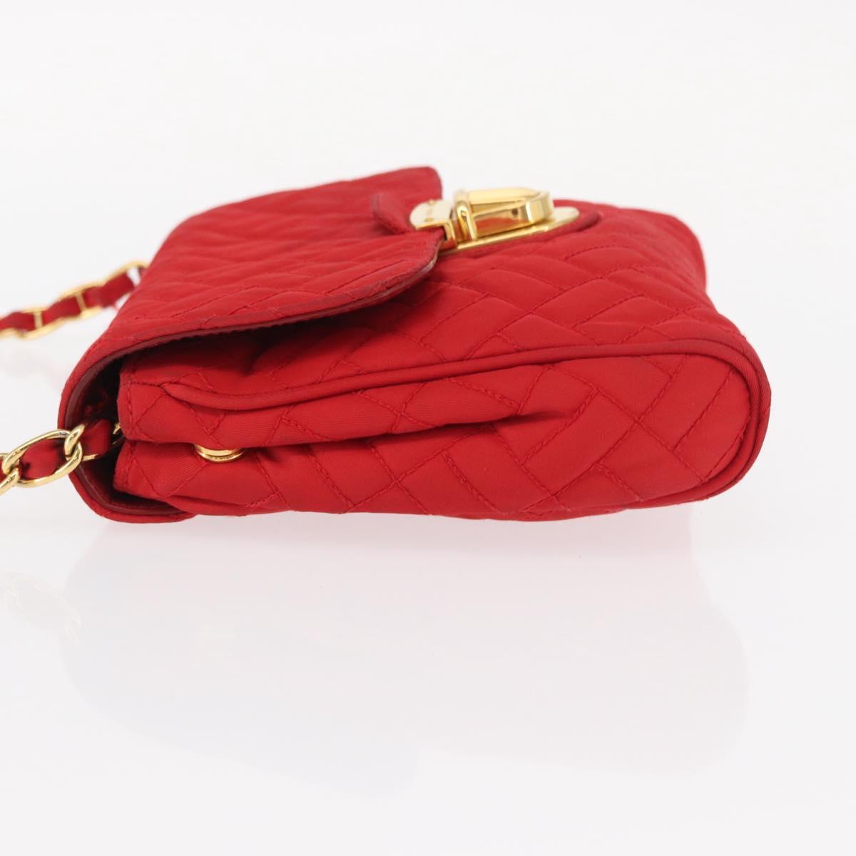 PRADA Chain Shoulder Bag Nylon Red Gold Auth 156490