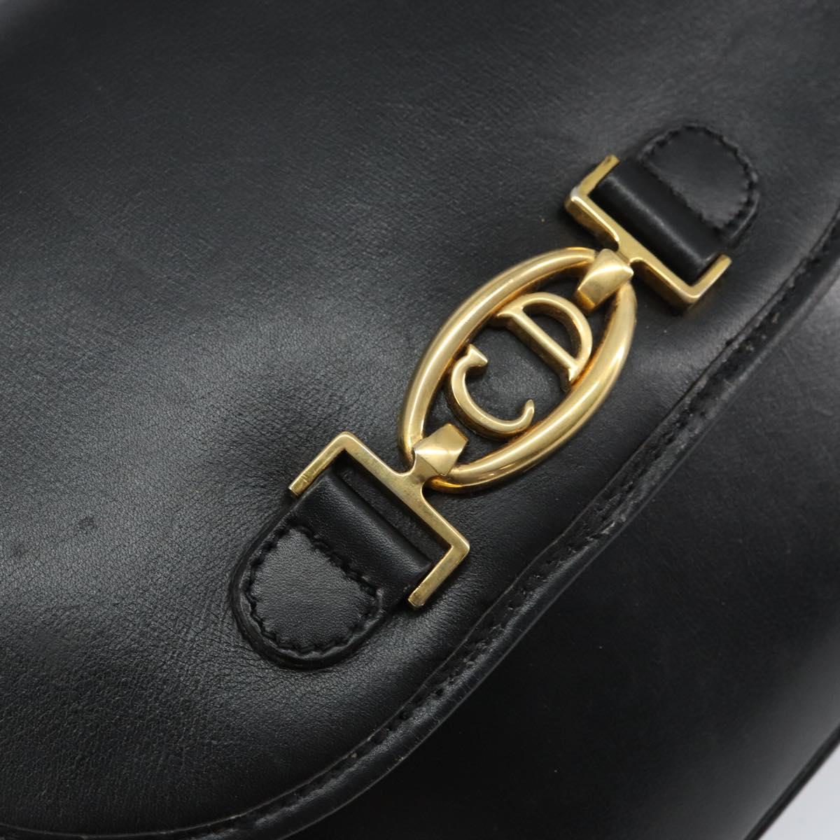 Christian Dior Shoulder Bag Leather Black Gold Auth 156492