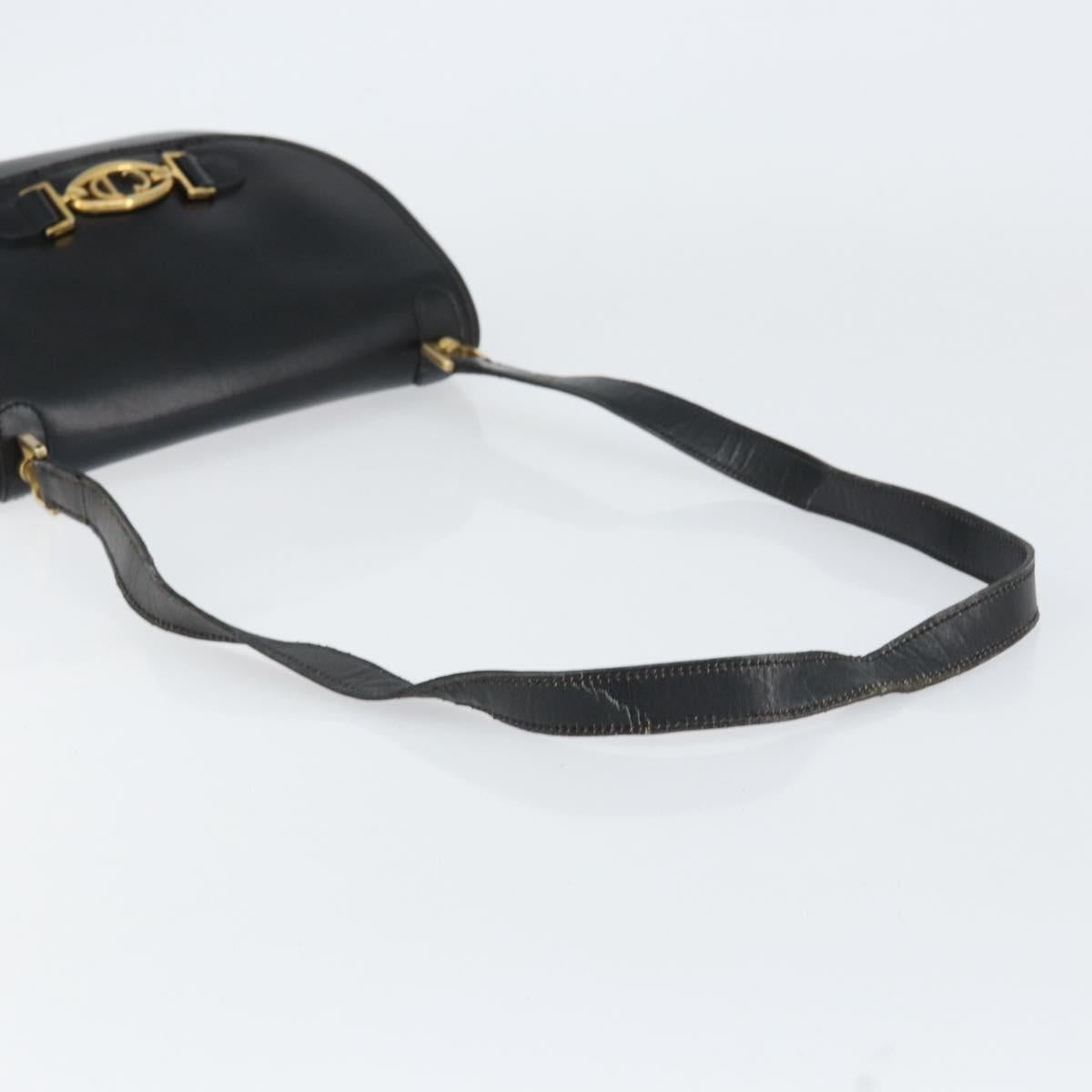 Christian Dior Shoulder Bag Leather Black Gold Auth 156492
